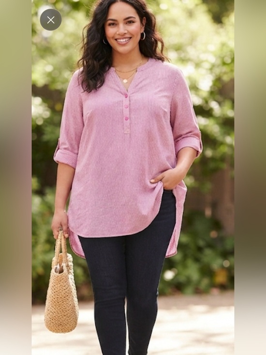 ellos Tops - ellos Pink Button-Front Henley Tunic plus size 2X
